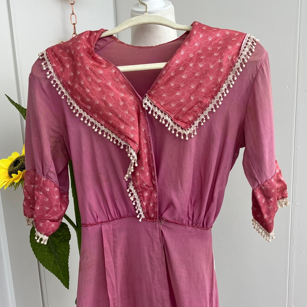 Vintage Antique Edwardian Cream Lace & Mauve Pink A-Line Empire Waist Maxi Dress - Picture 3 of 12